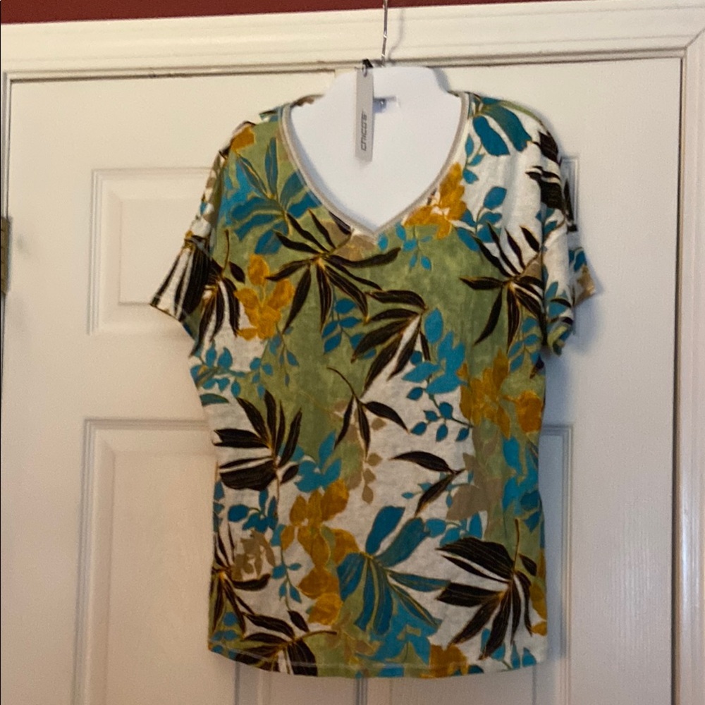 Chico's Palm’s Linen Sweater Trimmed Tee